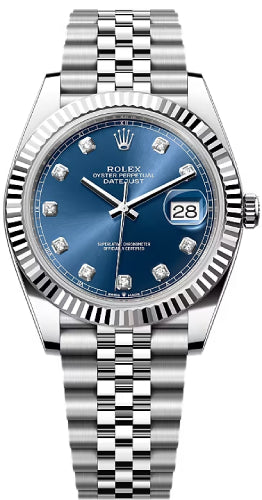 Rolex Datejust 41 White Gold/Steel Blue Diamond Dial Fluted Bezel Jubilee Bracelet 126334 -