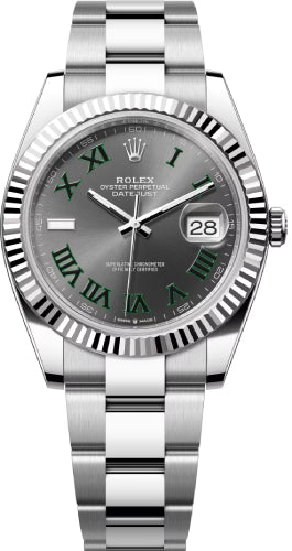 Rolex Datejust 41 White Gold/Steel Slate Roman Dial Fluted Bezel Oyster Bracelet 126334 -