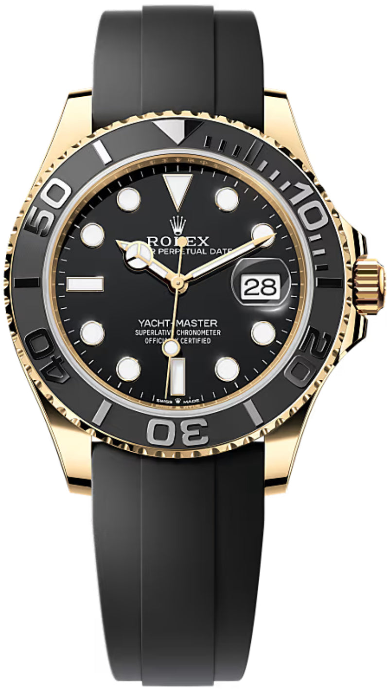 Rolex Yacht-Master 42 Yellow Gold Watch - Black Dial - Oysterflex Strap - 226658