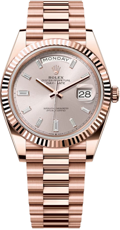Rolex Day-Date 40 Rose Gold Sundust Diamond Dial & Fluted Bezel President Bracelet 228235 -