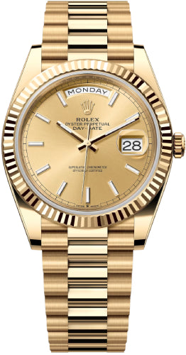 Rolex Day-Date 40 Yellow Gold Champagne Index Dial & Fluted Bezel President Bracelet 228238 -