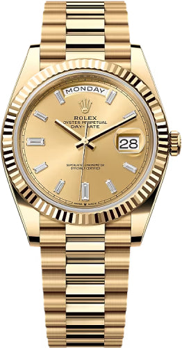 Rolex Day-Date 40 Yellow Gold Champagne Diamond Dial & Fluted Bezel President Bracelet 228238 -