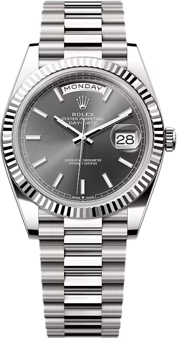 Rolex Day-Date 40 White Gold Slate Dial Index Dial & Fluted Bezel President Bracelet 228239