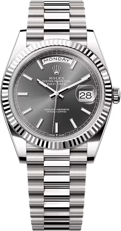 Rolex Day-Date 40 White Gold Slate Dial Index Dial & Fluted Bezel President Bracelet 228239