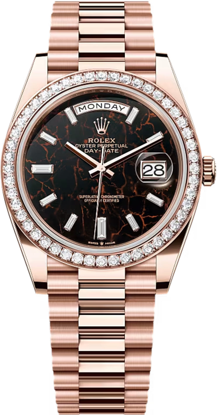 Rolex Day-Date 40 Rose Gold Eisenkiesel Diamond Dial & Diamond Bezel President Bracelet - 228345RBR