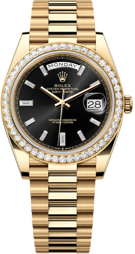 Rolex Day-Date 40 Yellow Gold Black Diamond Dial & Diamond Bezel President Bracelet 228348RBR -