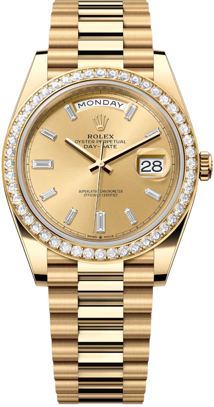 Rolex Day-Date 40 Yellow Gold Champagne Diamond Dial & Diamond Bezel President Bracelet 228348RBR -