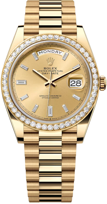 Rolex Day-Date 40 Yellow Gold Champagne Diamond Dial & Diamond Bezel President Bracelet 228348RBR -