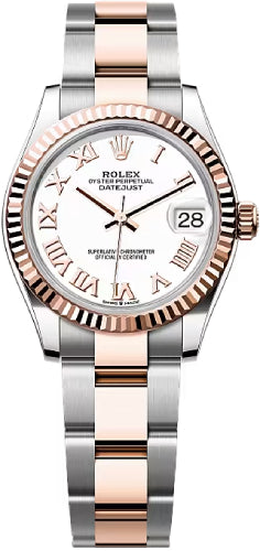 Rolex Lady-Datejust 31 Rose Gold/Steel White Roman Dial & Fluted Bezel Oyster Bracelet 278271