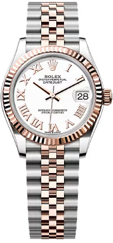 Rolex Lady-Datejust 31 Rose Gold/Steel White Roman Dial & Fluted Bezel Jubilee Bracelet 278271