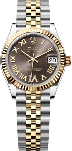 Rolex Lady-Datejust 31 Yellow Gold/Steel Dark Grey Roman Diamond VI Dial & Fluted Bezel Jubilee Bracelet 278273