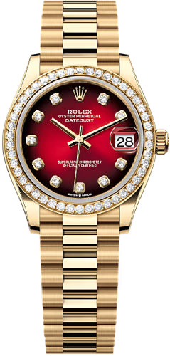 Rolex Datejust 31 Yellow Gold Red Ombré Diamond Set Dial Diamond Set Bezel President Bracelet - 278288RBR - 2025