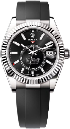 Rolex Sky-Dweller White Gold Bright Black Index Dial Oysterflex Rubber Strap 336239