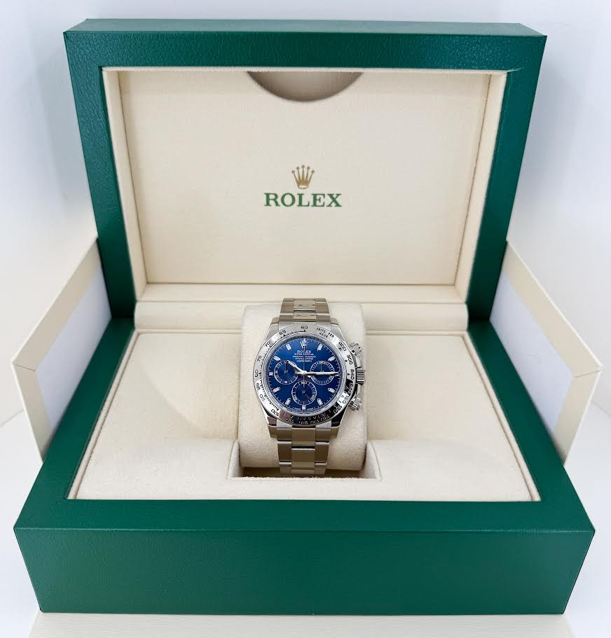 Rolex Daytona White Gold Blue Index Dial White Gold Bezel Oyster Bracelet 116509