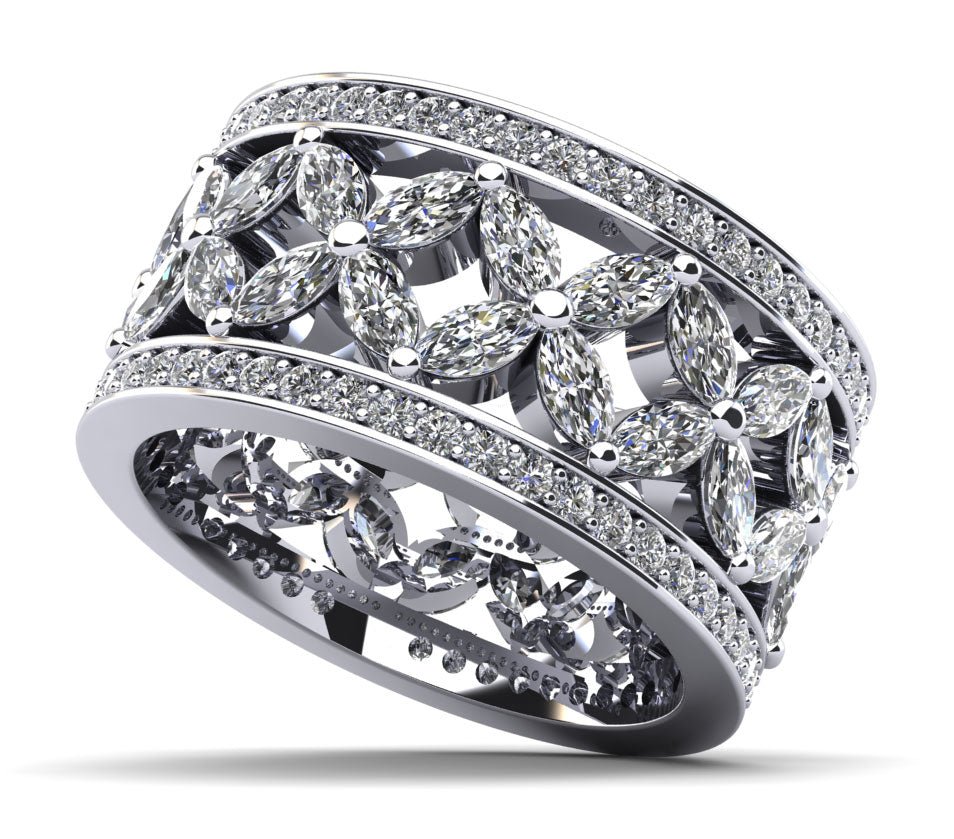 Marquise and Round Diamond Eternity Lab - Grown Diamond Ring with 5.78 ct.(finished) 4x2mm, 1.3mm - Luxury Time NYC