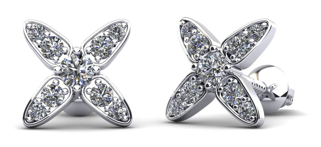 Marquise Flower Round Diamond Stud Earrings with 0.59 ct.(finished) 1.5mm, 2mm, 3mm - Luxury Time NYC