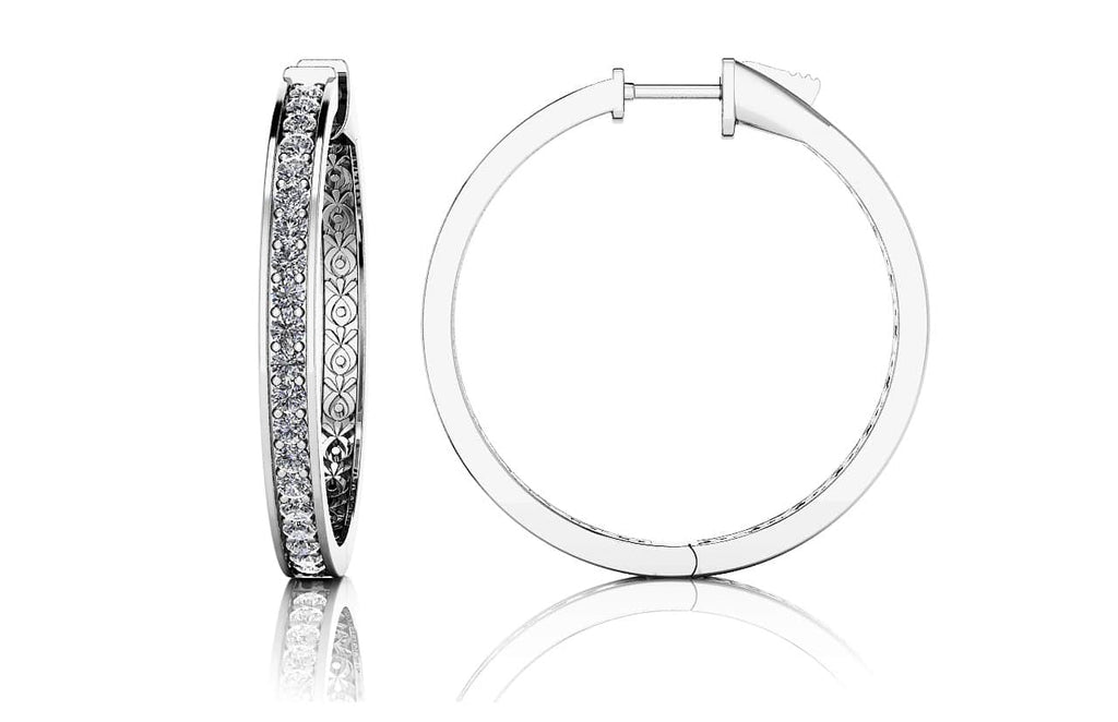 Medium Prong Set Diamond Lined Hoops Diamond with 0.78 ct.(finished) 1.5mm - Luxury Time NYC