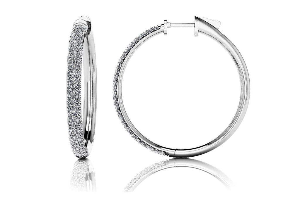 Medium Triple Row Diamond Hoop Earrings with 1.40 ct.(finished) 1.1mm - Luxury Time NYC