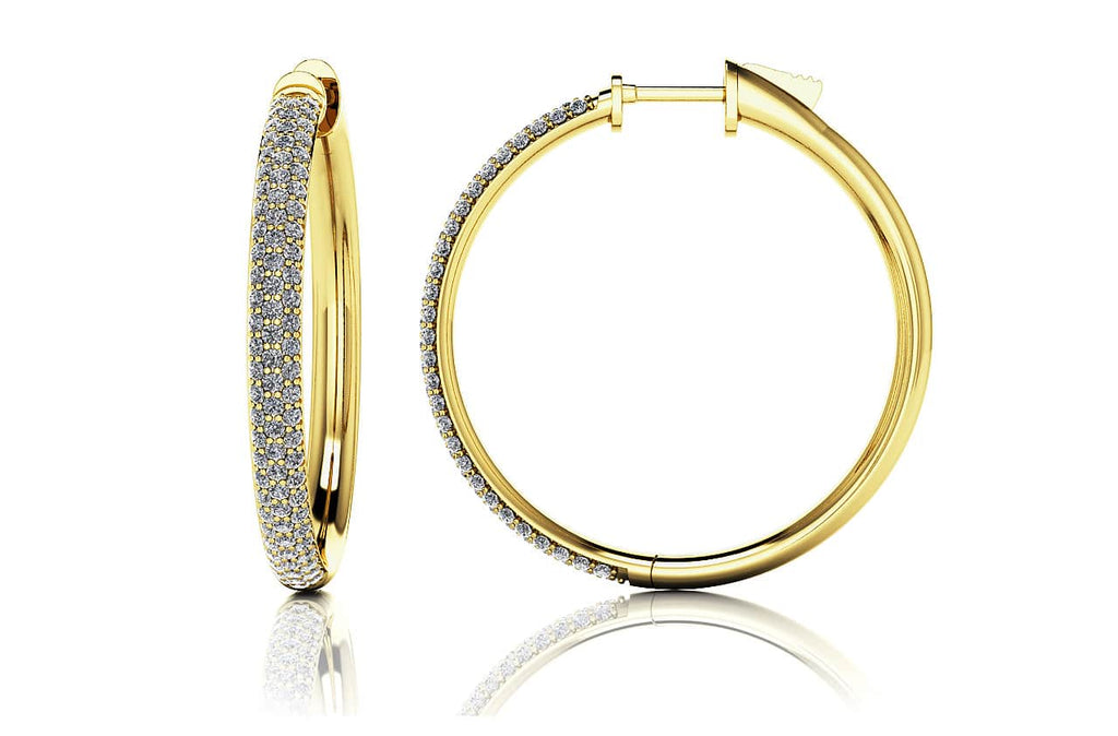 Medium Triple Row Diamond Hoop Earrings with 1.40 ct.(finished) 1.1mm - Luxury Time NYC