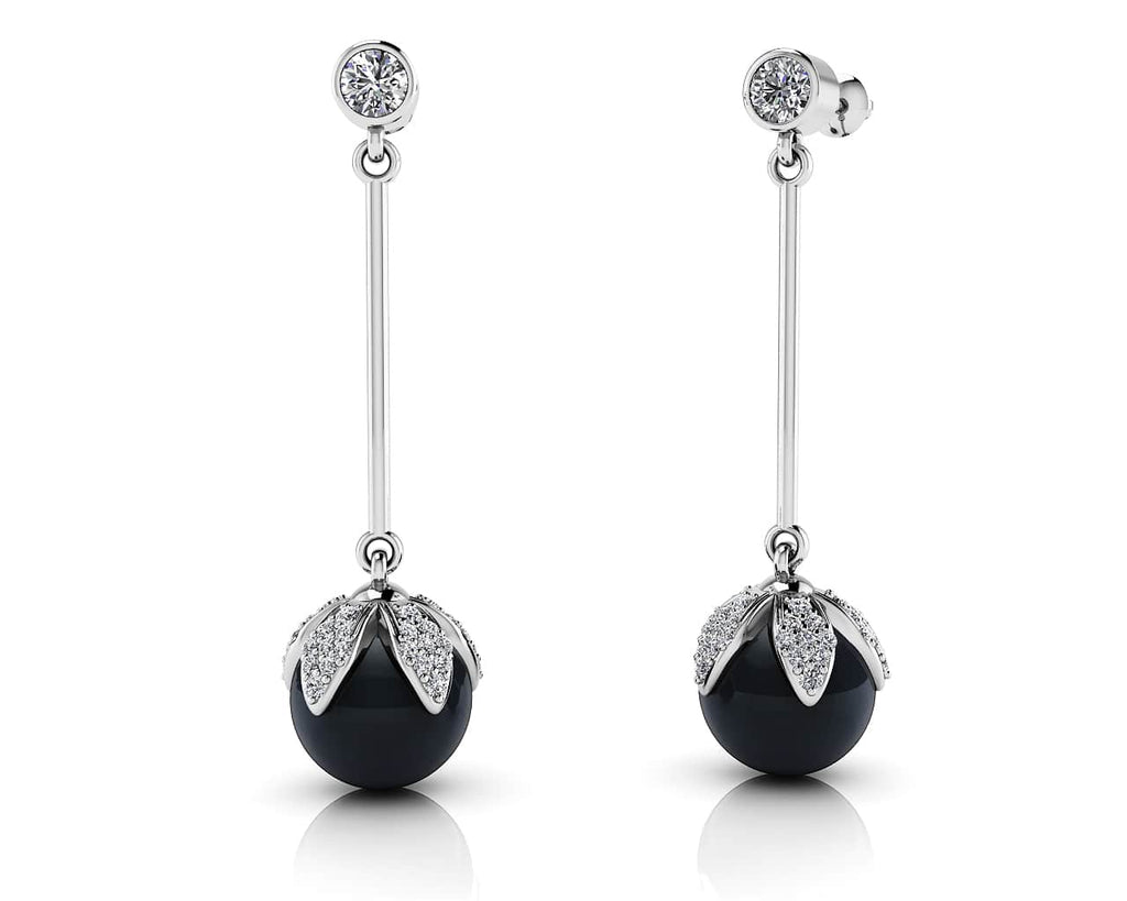 Midnight Black Pearl Drop Lab - Grown Diamond Earrings with 0.72 ct.(finished) 1mm, 1.2mm, 3mm - Luxury Time NYC