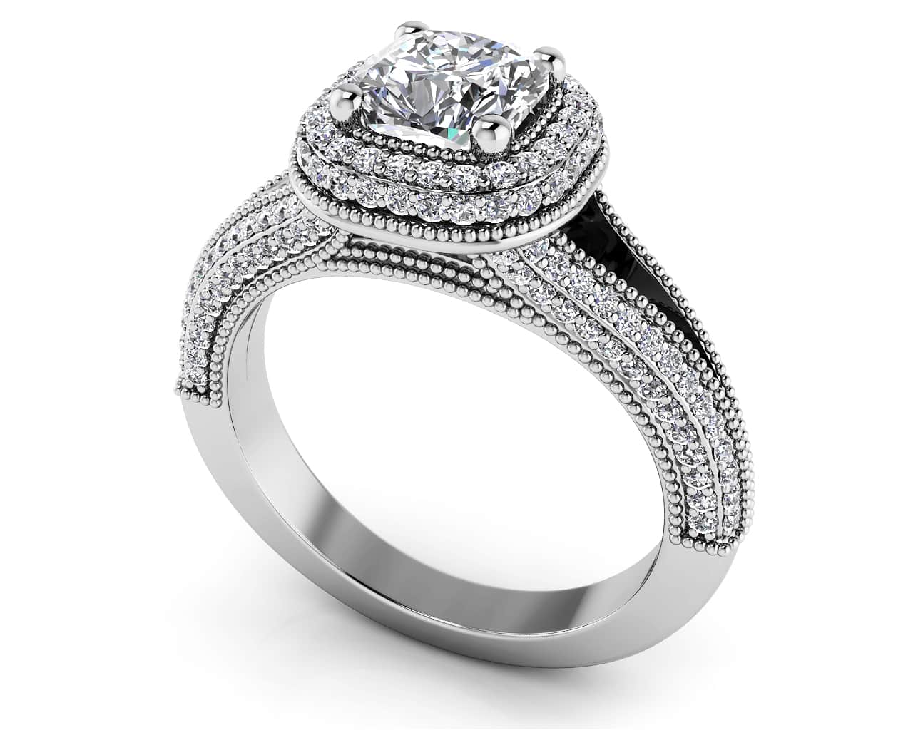 Milgrain Cushion Cut Halo Ring Lab - Grown Diamond with 2.70 ct. (2.00 ct. center diamond) - Luxury Time NYC