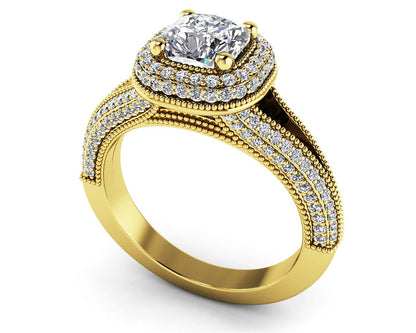 Milgrain Cushion Cut Halo Ring Lab - Grown Diamond with 2.70 ct. (2.00 ct. center diamond) - Luxury Time NYC