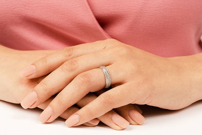 Milgrain Edge Double Row Eternity Lab - Grown Diamond Ring with 1.09 ct.(finished) 1.4mm - Luxury Time NYC