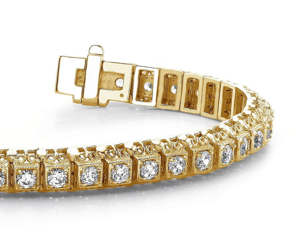 Milgrain Square Link Diamond Bracelet with 1.30 ct.(finished) 1.75mm - Luxury Time NYC