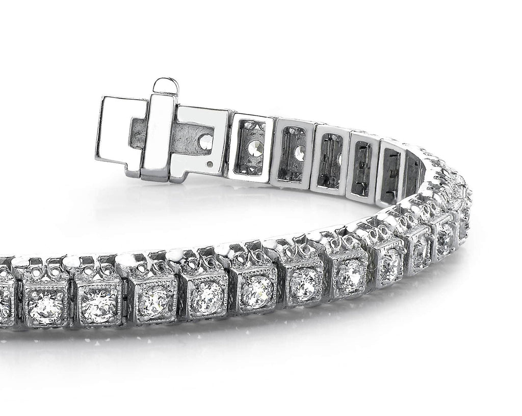 Milgrain Square Link Diamond Bracelet with 3.38 ct.(finished) 2.7mm - Luxury Time NYC