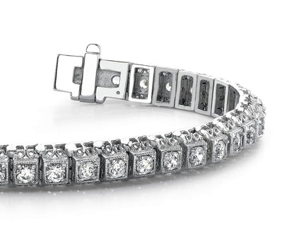 Milgrain Square Link Diamond Bracelet with 4.20 ct.(finished) 3mm - Luxury Time NYC