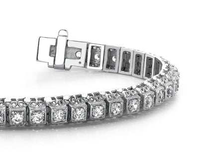 Milgrain Square Link Diamond Bracelet with 5.76 ct.(finished) 3.5mm - Luxury Time NYC