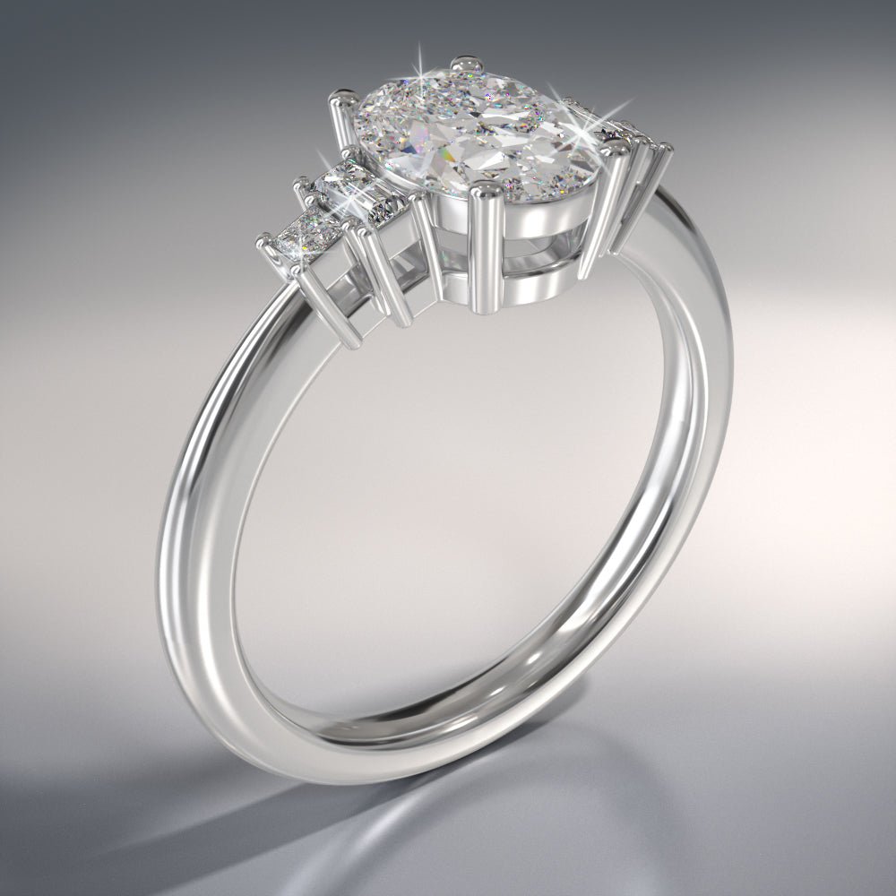 Mixed Shapes Five Stone Diamond Engagement Ring with 0.77 ct. (0.60 ct. center diamond) - Luxury Time NYC