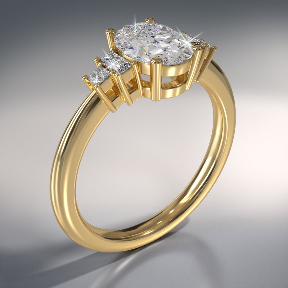 Mixed Shapes Five Stone Lab - Grown Diamond Engagement Ring with 0.77 ct. (0.60 ct. center diamond) - Luxury Time NYC