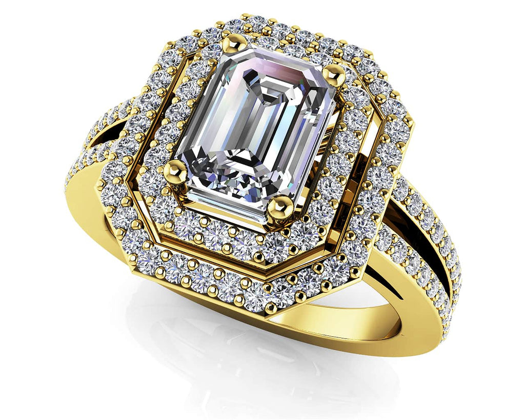 Modern Emerald Cut Double Halo Ring Diamond with 1.21 ct. (0.70 ct. center diamond) - Luxury Time NYC