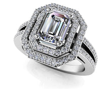 Load image into Gallery viewer, Modern Emerald Cut Double Halo Ring Diamond with 1.21 ct. (0.70 ct. center diamond) - Luxury Time NYC