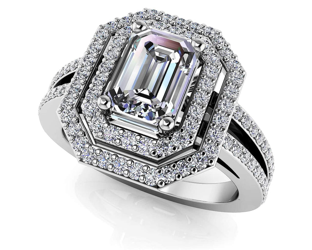 Modern Emerald Cut Double Halo Ring Diamond with 1.53 ct. (1.00 ct. center diamond) - Luxury Time NYC