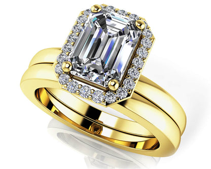Modern Grace Emerald Wedding Ring Set Diamond with 0.81 ct. (0.70 ct. center diamond) - Luxury Time NYC