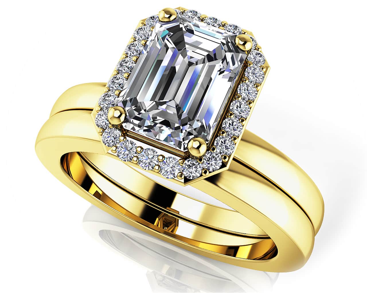 Modern Grace Emerald Wedding Ring Set Diamond with 1.12 ct. (1.00 ct. center diamond) - Luxury Time NYC