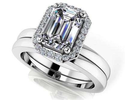 Modern Grace Emerald Wedding Ring Set Diamond with 1.64 ct. (1.50 ct. center diamond) - Luxury Time NYC