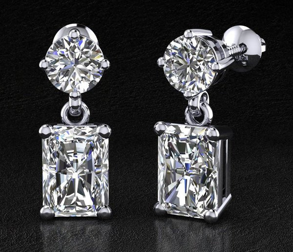 Modern Twist Emerald Cut Drop Lab - Grown Diamond Earrings with 2.07 ct.(finished) 6.5x4.5mm, 4.25mm - Luxury Time NYC