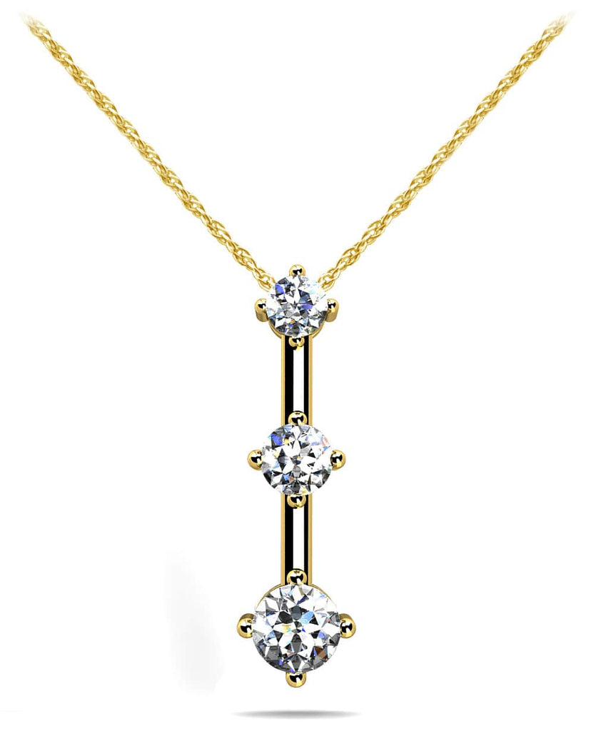 Offset 3 Stone Diamond Pendant with 0.27 ct.(finished) 2.2mm, 2.8mm, 3.4mm - Luxury Time NYC