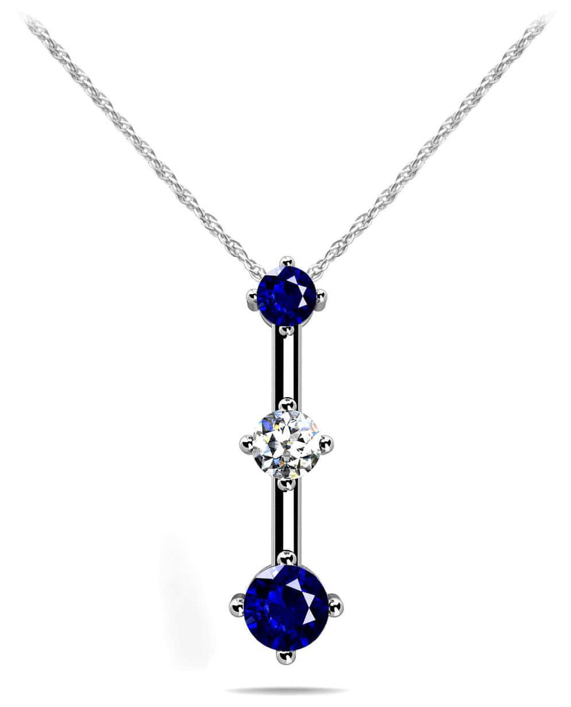 Offset Four Prong Triple Stone Diamond Pendant with 0.27 ct.(finished) 2.2mm, 2.8mm, 3.4mm Emerald - Luxury Time NYC