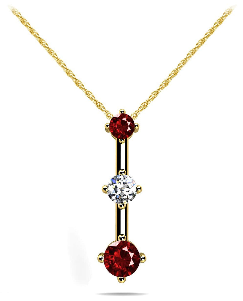 Offset Four Prong Triple Stone Diamond Pendant with 0.27 ct.(finished) 2.2mm, 2.8mm, 3.4mm Ruby - Luxury Time NYC