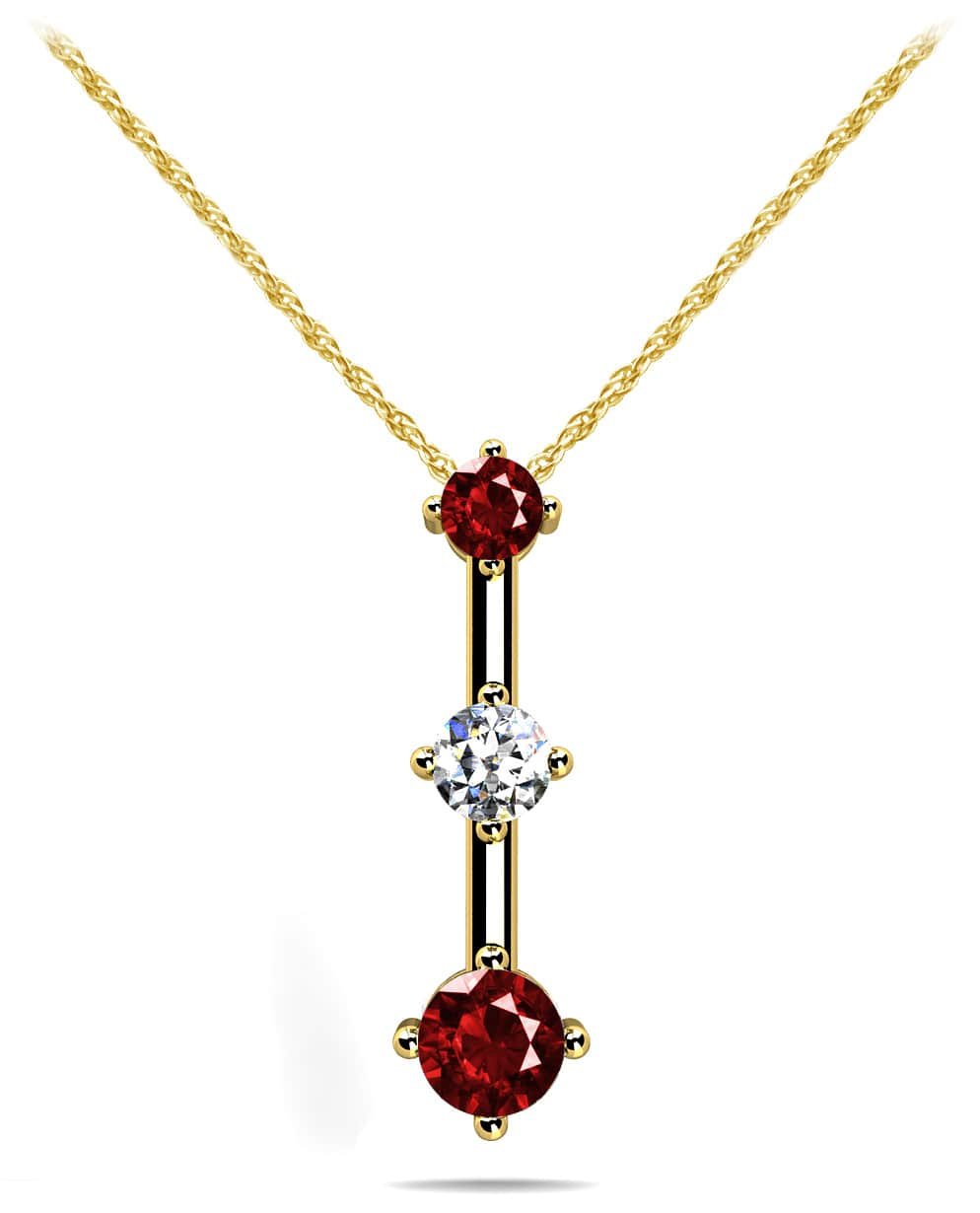 Offset Four Prong Triple Stone Lab - Grown Diamond Pendant with 0.38 ct.(finished) 2.5mm, 3.1mm, 3.7mm Ruby - Luxury Time NYC