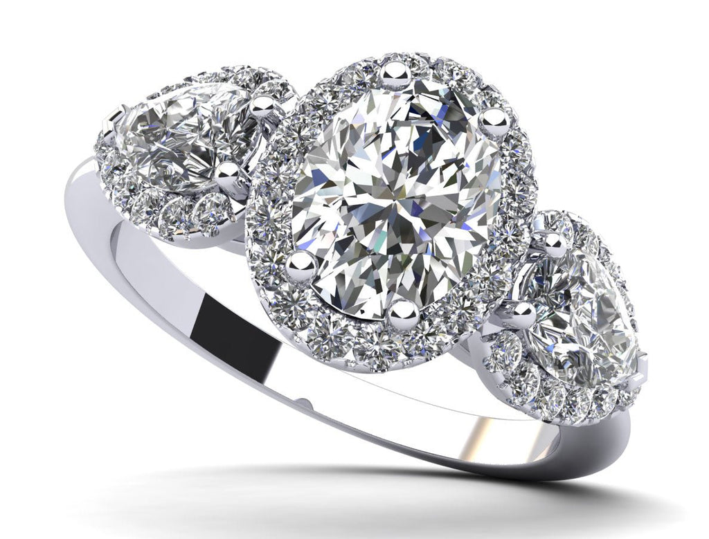 Oval and Pear Halo Diamond Engagement Ring with 1.27 ct. (0.60 ct. center diamond) - Luxury Time NYC