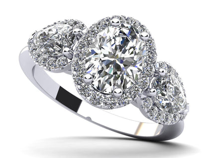 Oval and Pear Halo Diamond Engagement Ring with 1.76 ct. (1.00 ct. center diamond) - Luxury Time NYC