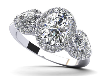 Oval and Pear Halo Lab - Grown Diamond Engagement Ring with 2.52 ct. (1.60 ct. center diamond) - Luxury Time NYC
