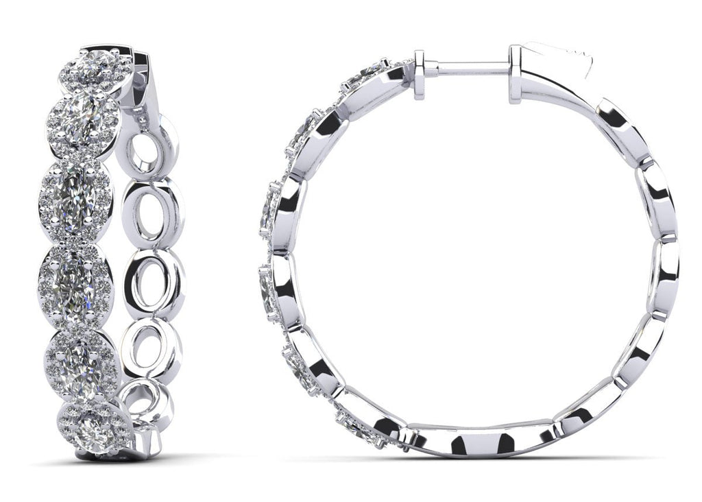 Oval and Round Diamond Hoop Earrings with 5.03 ct.(finished) 5x3mm, 1.2mm - Luxury Time NYC