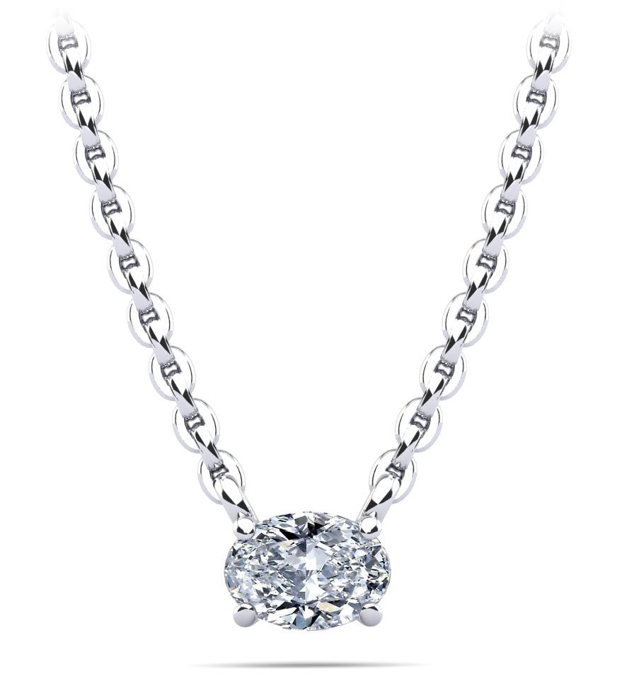 Oval Cut Horizontal Diamond Solitaire Lab - Grown Diamond Pendant with 1.00 ct.(finished) 7x5mm - Luxury Time NYC