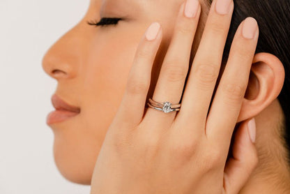 Oval Diamond Cathedral Lab - Grown Diamond Bridal Set with 0.60 ct.(finished) 0mm - Luxury Time NYC